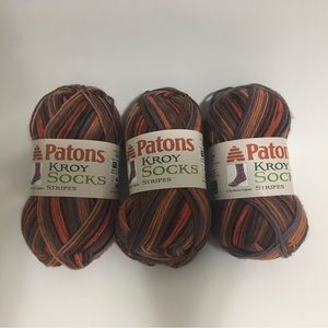 3 Skeins Patons Kroy Socks 75 Percent Lain Wool Yarn Stripes 50gs